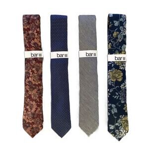 Bar III Men's Ties Lot of 4 Floral Dot and Solid Multicolor 2.5" NEW